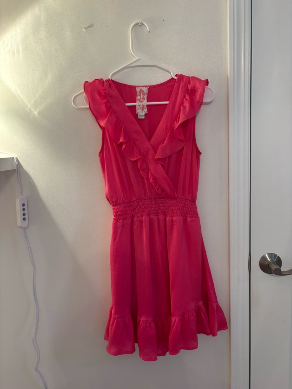 Francesca's Collections Hot Pink Ruffle V-Neck Casual Dress